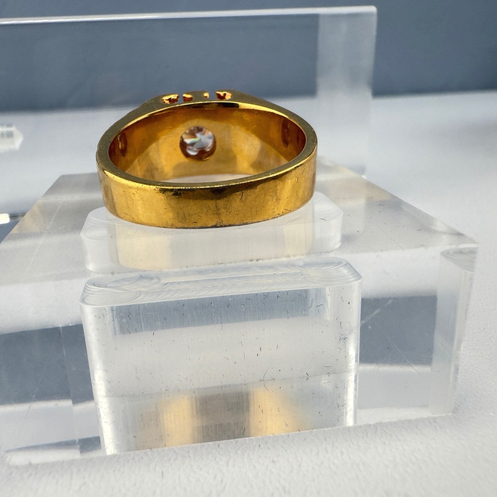Chunky Vintage Gold Tone Men's Statement Ring‎ with Clear Glass Stone Size 11.75 - Picture 6 of 12